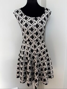 Rebel Sugar Black & White Geometric Fit-and-Flare Dress
